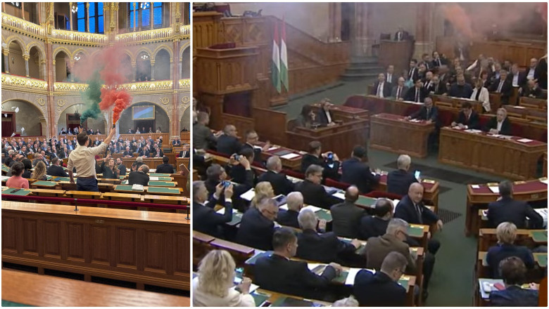video deputati din opozitie suspendati din parlamentul ungariei dupa un protest cu fumigene la votul de interzicere a marsurilor pride 680fa15502ab9