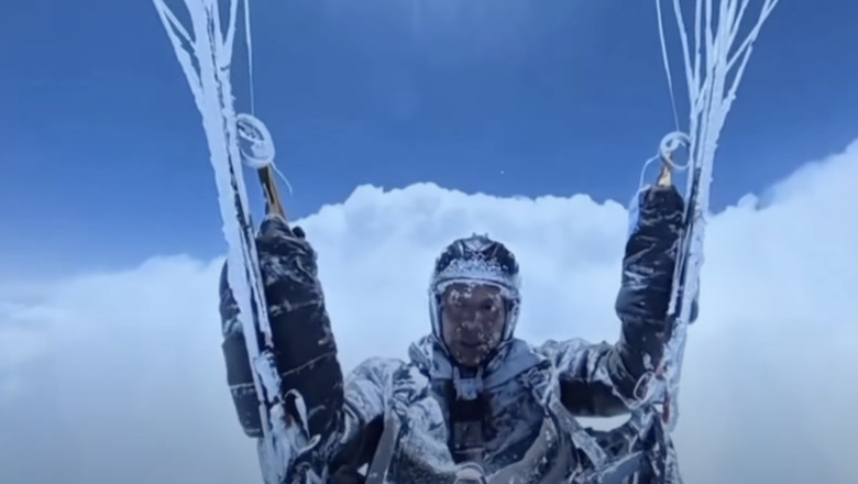 video un parapantist chinez a supravietuit unui zbor accidental la 8 000 m altitudine imagini cu barbatul acoperit de cristale de gheata 6838709f786ca