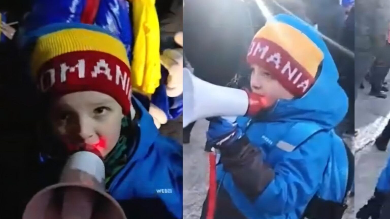 un copil de doar cativa anisori imaginea protestului din capitala micutul a luat portavocea si a strigat numele lui calin georgescu alaturi de mii de oameni 696a272cd86c5